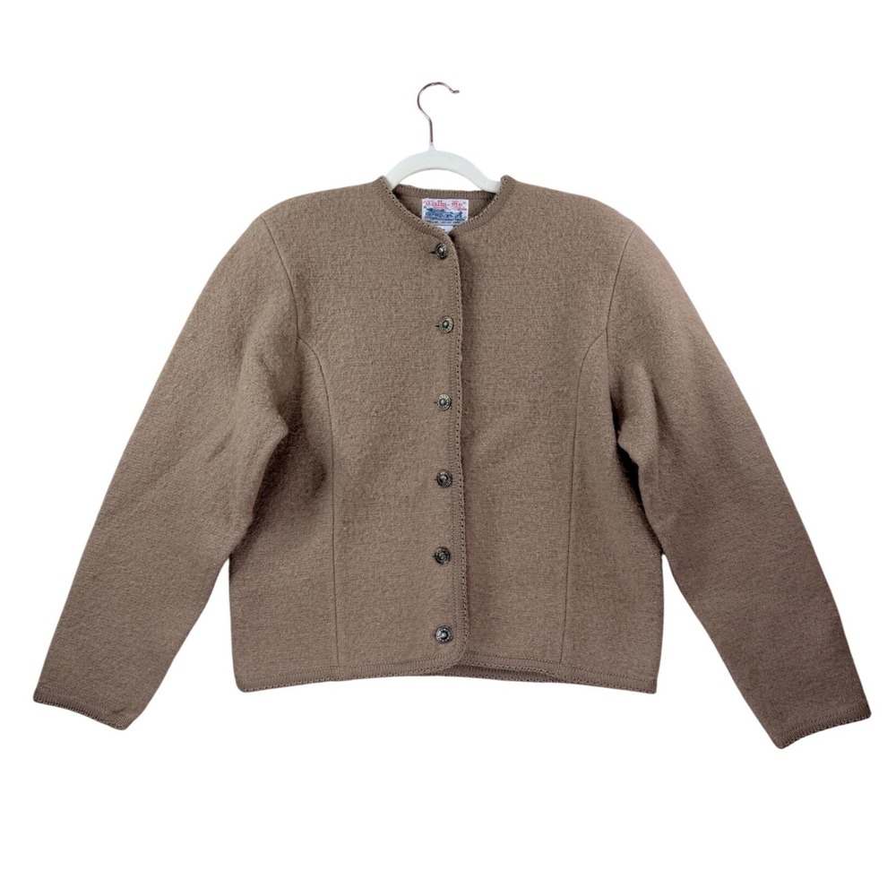 Tally-Ho Wool Cardigan Women Medium Camel Vintage Button Front Sweater M Tan